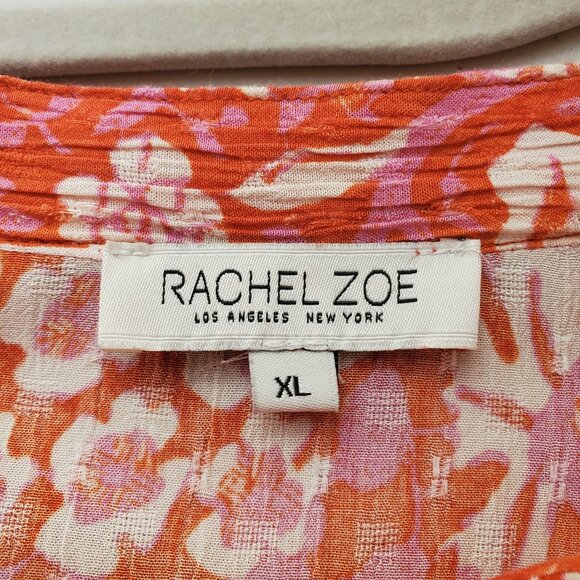 RACHEL ZOE SZ XL Salmon, Pink & Cream Flowy Long-sleeve Button up Rayon Top - Picture 7 of 9